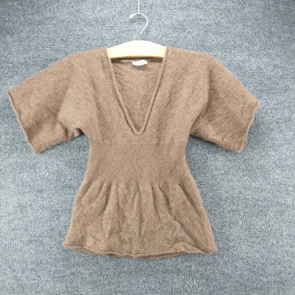 Subtle Luxury Women's Cashmere Sweater Short Sleeve Brown Actual 27x21.5 V-Neck - Picture 2 of 12